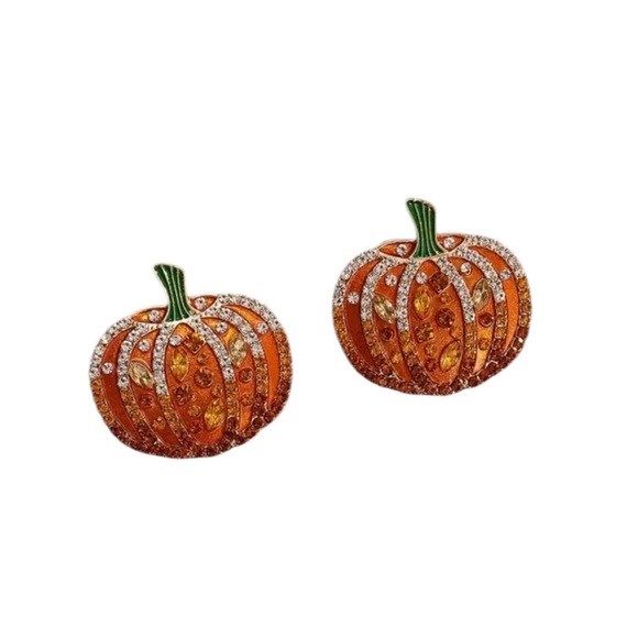🛑 LAST ONE 🛑 Orange Rhinestone Pumpkin Earrings - Picture 1 of 3